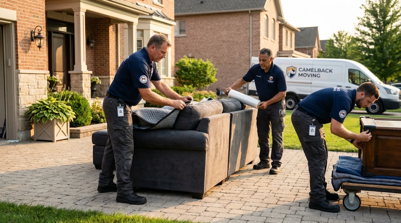 Large estate moving crew wrapping furniture in Orange Cove, CA
